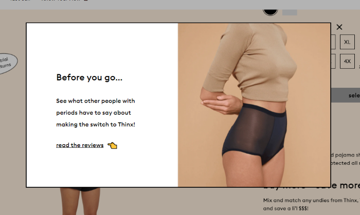 Pop-Up on Websites Examples - Thinx