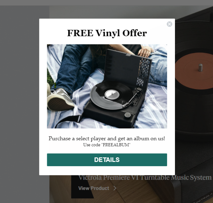 Pop-Up on Websites Examples - Victrola