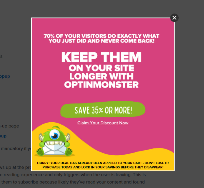 Pop-Up on Websites Examples - Optinmonster
