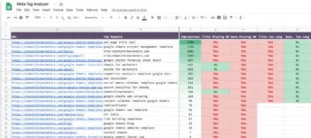 A meta tag analyst spreadsheet.
