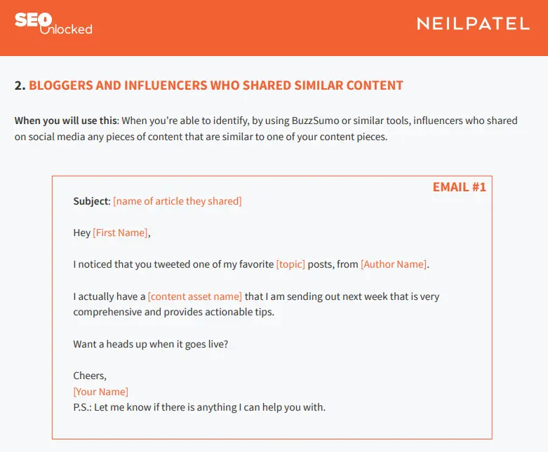 An email outreach template.
