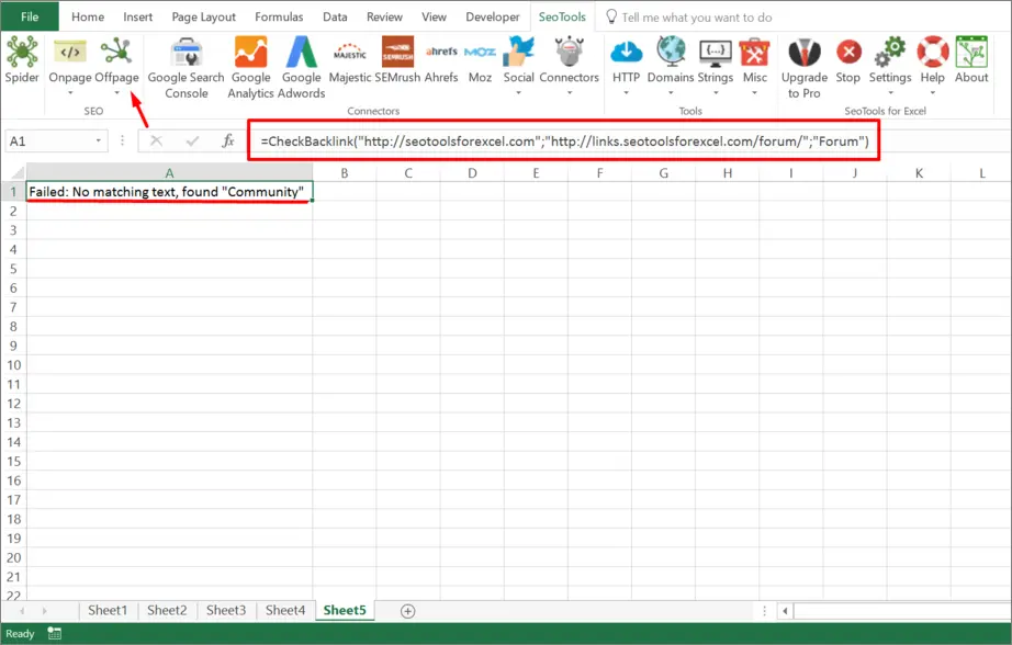 A Verify backlinks spreadsheet in Excel.