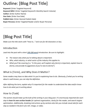 A blog outline template.