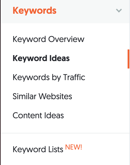 SEO guide to ubersuggest keyword ideas button 