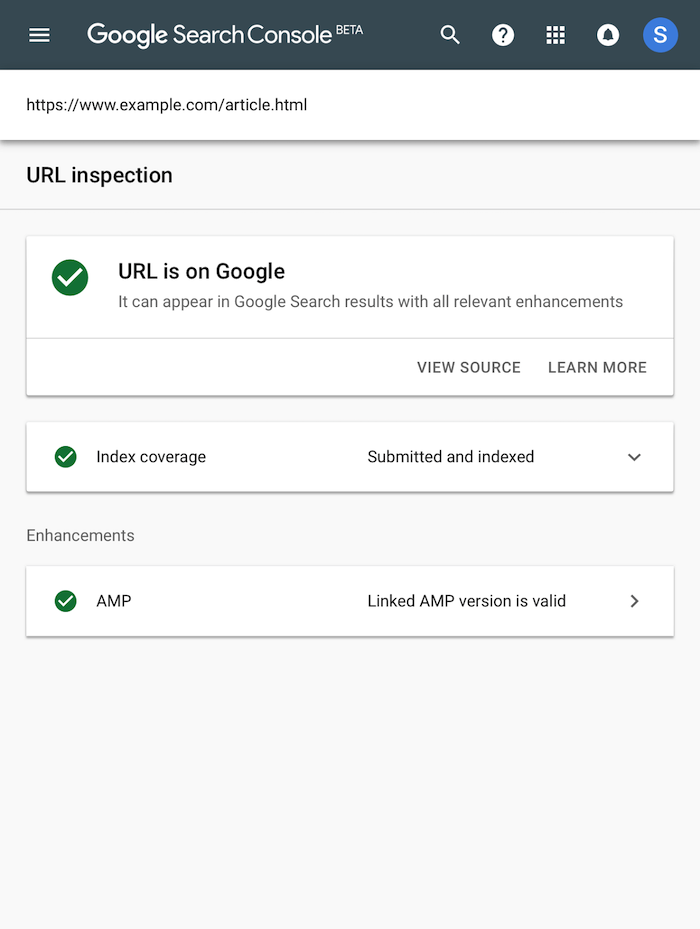 Website Redesign - Google URL Inspection Tool