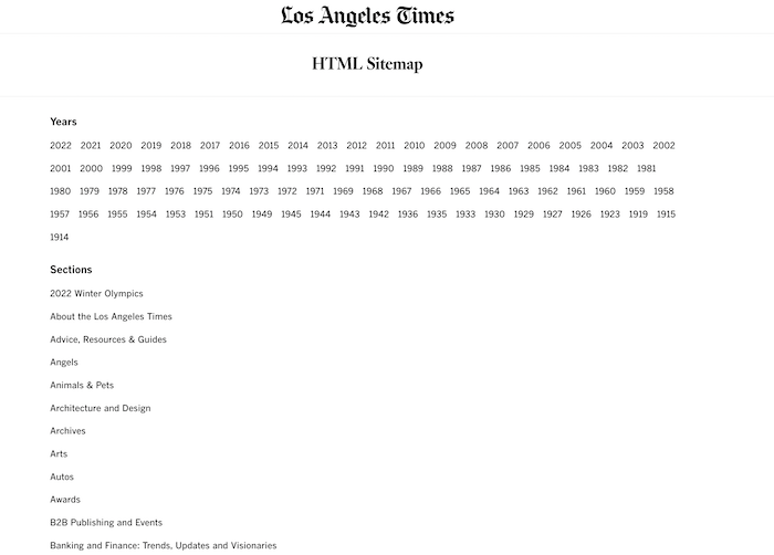 Website architecture LA Times site map