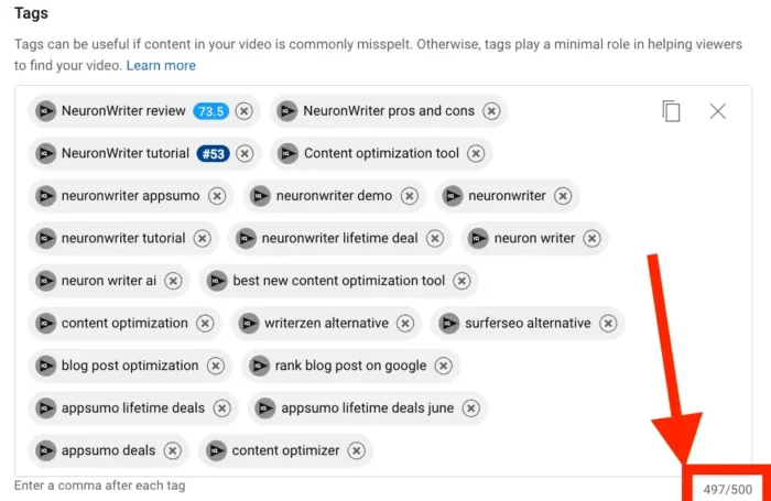 Examples of YouTube video tags.