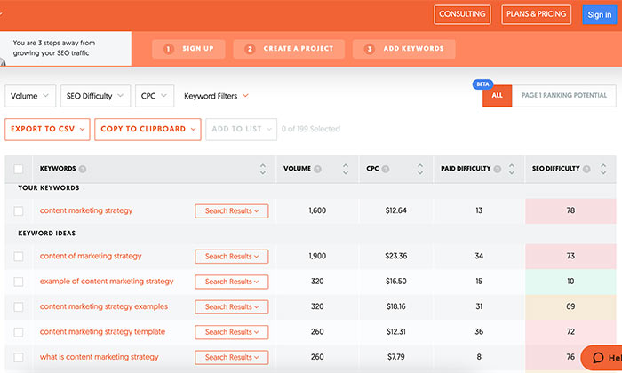 generate content ideas with ubersuggest's keyword ideas tool