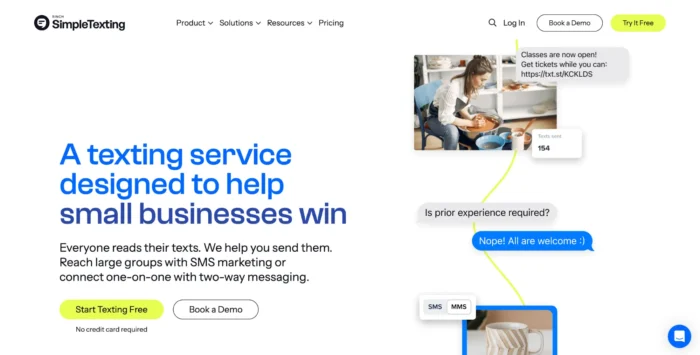 The SimpleTexting homepage.