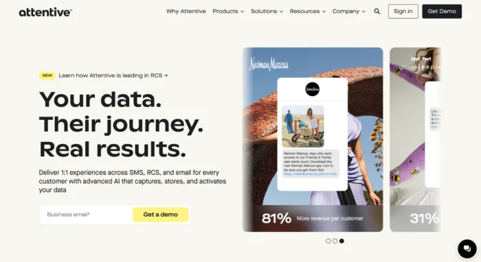 The Attentive homepage.