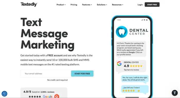 The Textedly homepage.