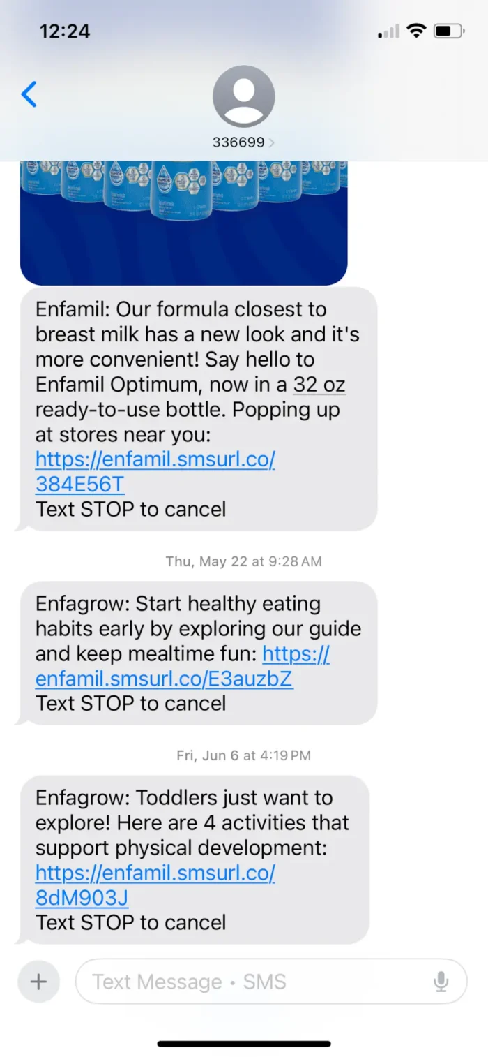 An Emfamil SMS ad.