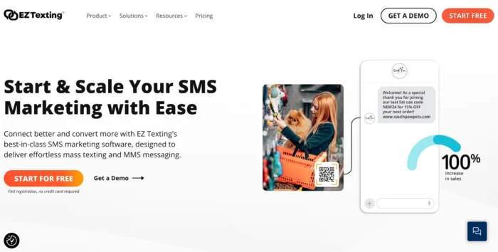 EZTexting's homepage.