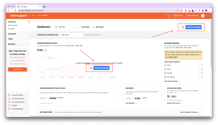ubersuggest connect with google - A Step-by-Step Guide to Growing Your SEO Traffic Using Ubersuggest