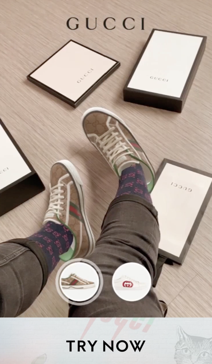 Marketing Funnel Stages - snapchat AR filter showing virtual shoes on customers feet