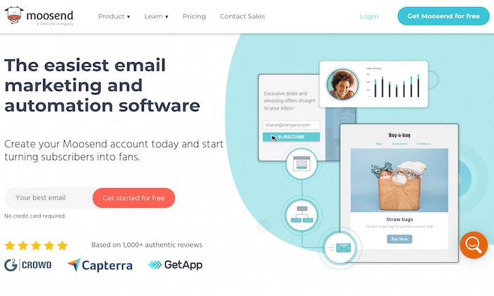 Moosend splash page for Best Email Autoresponder