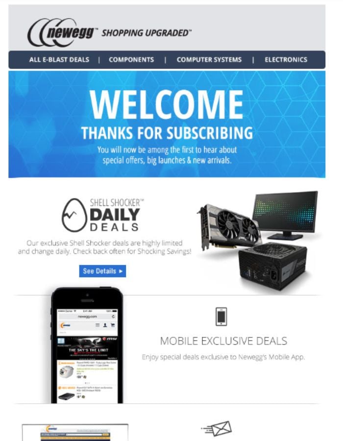 Ecommerce Email Marketing newegg welcome email - 10 Best E-commerce Email Marketing Strategies You Should Start Using Now