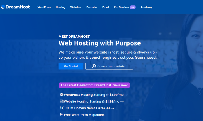 DreamHost homepage for Best WordPress Hosting