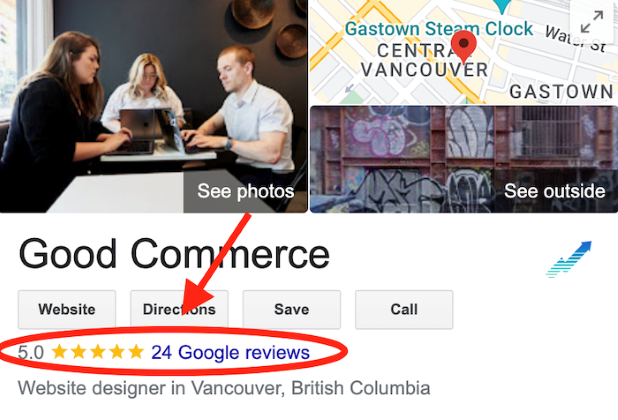 example of 5 star google reviews for business on website agency profile