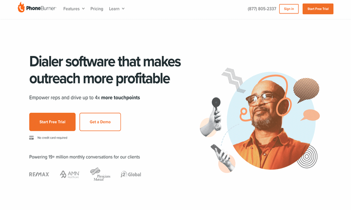 PhoneBurner landing page page for Best Auto Dialer Software