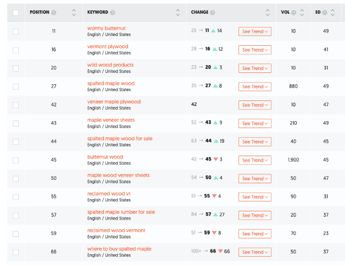 Ubersuggest SEO report tool for keyword position