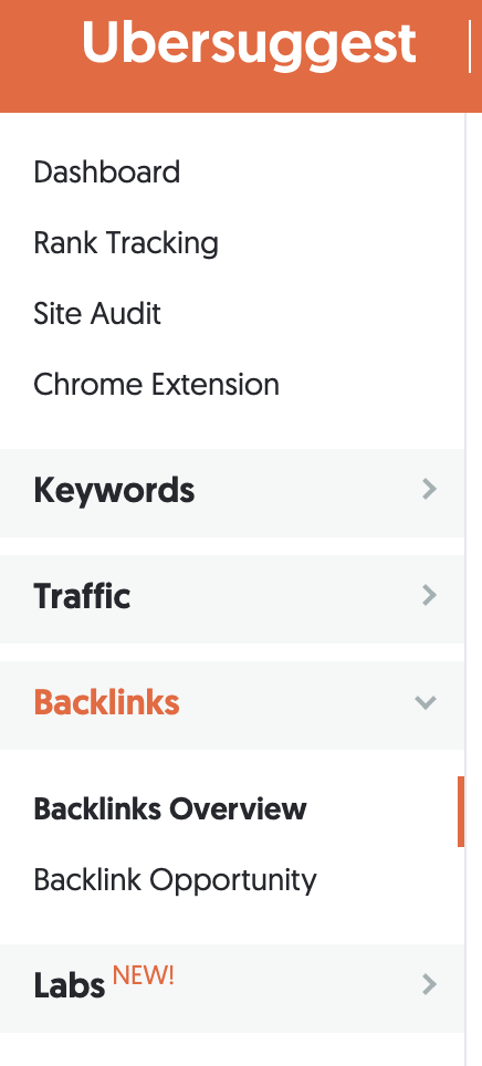 ubersuggest report to find anchor text on links pointing to your site