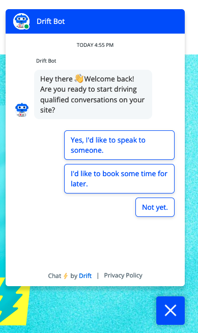 A text conversation started by a chat bot about driving conversation on its website. 