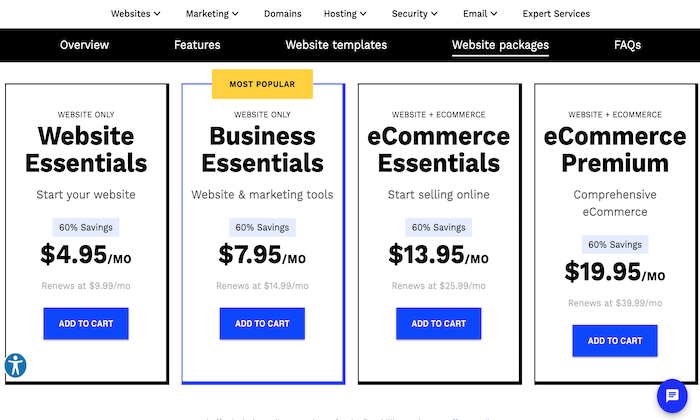 Web.com pricing for Best Website Builders