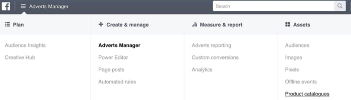 An image of the advert manager screen in Facebook Ads,.
