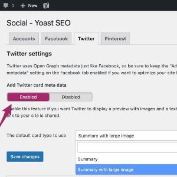 A screenshot of a WordPress site showcasing how to activate Twitter cards on the WordPress SEO by Yoast plugin.