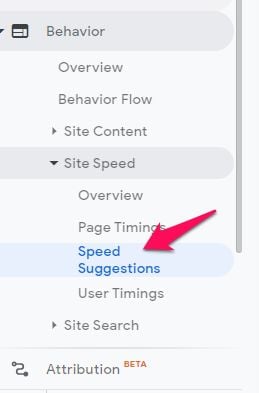 The sidebar of Google Analytics with the velocity  fastener  highlighted. 