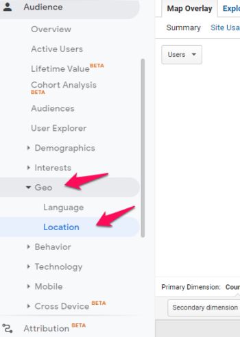 The sidebar of Google Analytics with the determination  fastener  highlighted. 