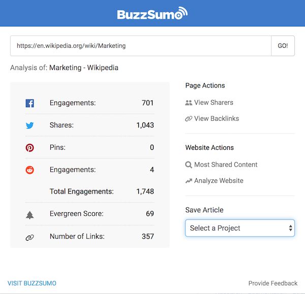 Buzzsumo's SEO Chrome extension tool. 