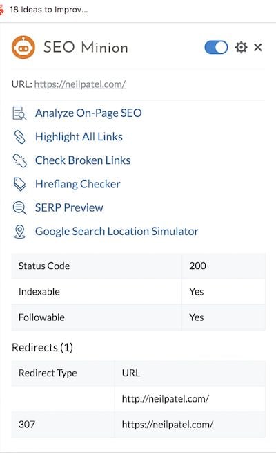 SEO Minion's SEO Chrome extension tool. 