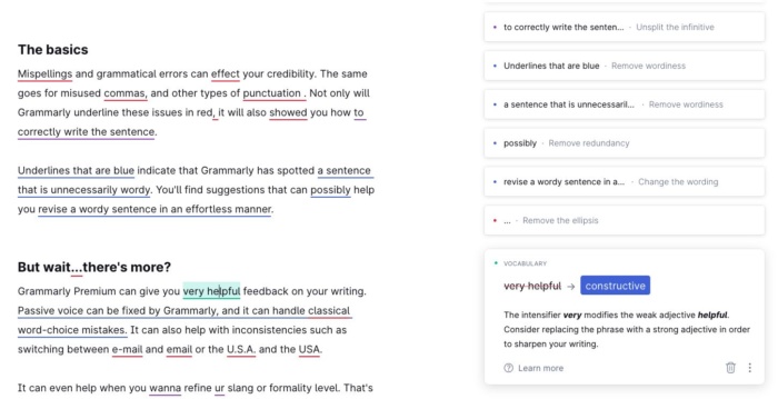 Using Grammarly to amended   content. 