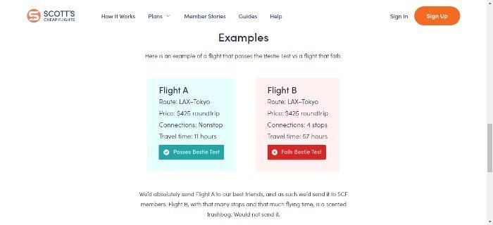Example of flights from Scott's Cheap Flights' website. 