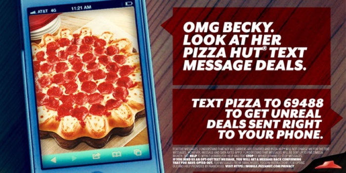 A Pizza Hut text messaging ad.