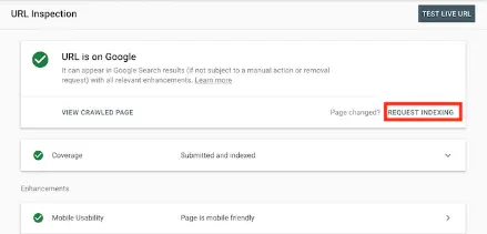 Google crawling a page to index results.