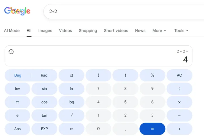 Google's result for 2+2.