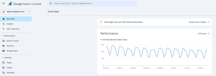 The Google Search Console Interface.