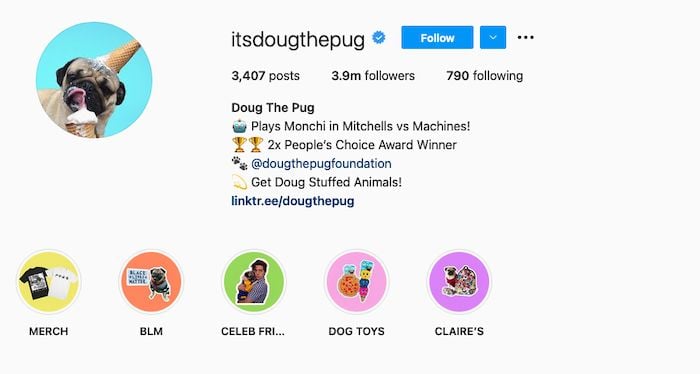 The Doug the pug Instagram page. 
