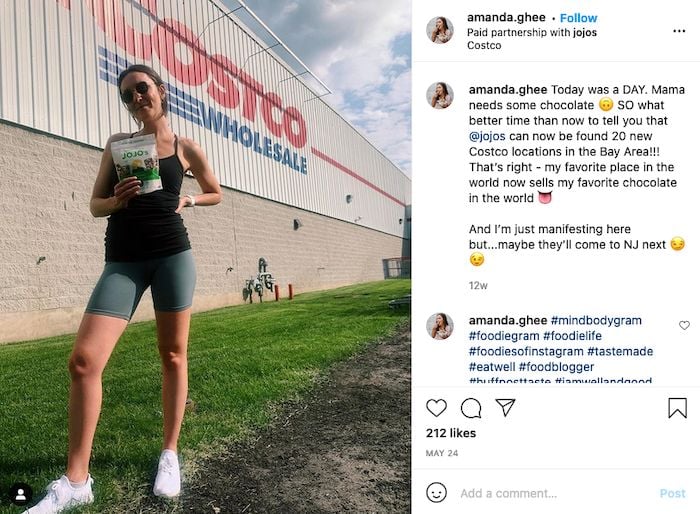 An Instagram post from Amanda Ghee partnering with Costco.