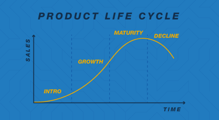 A chart showing the four stages of product lifecycle. 