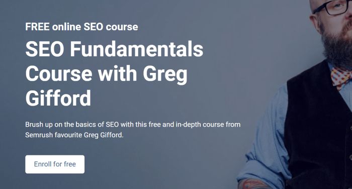 دورة أساسيات Semrush و Greg Griffords SEO. 
