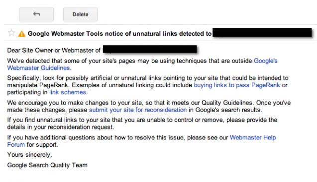 Un exemple d'être pénalisé par Google pour quelque chose sur un site Web. 