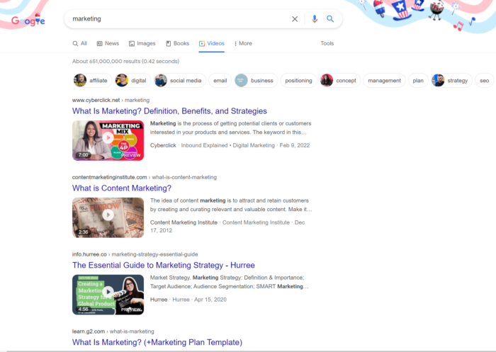 The homepage of the Google Video search engine.