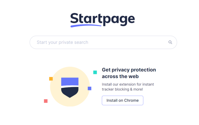 The homepage of the Startpage search engine.