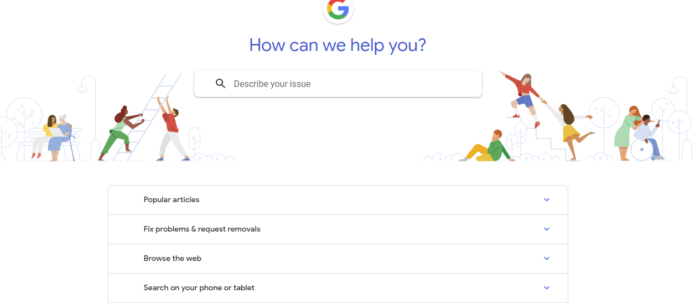 The homepage of the Google Search Help search engine.
