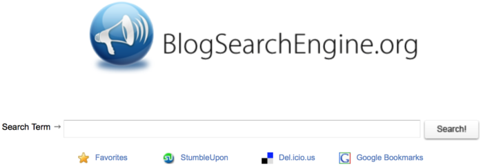 The homepage of the Blog search engine.