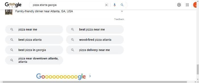 Example of Google suggesting related search topics.